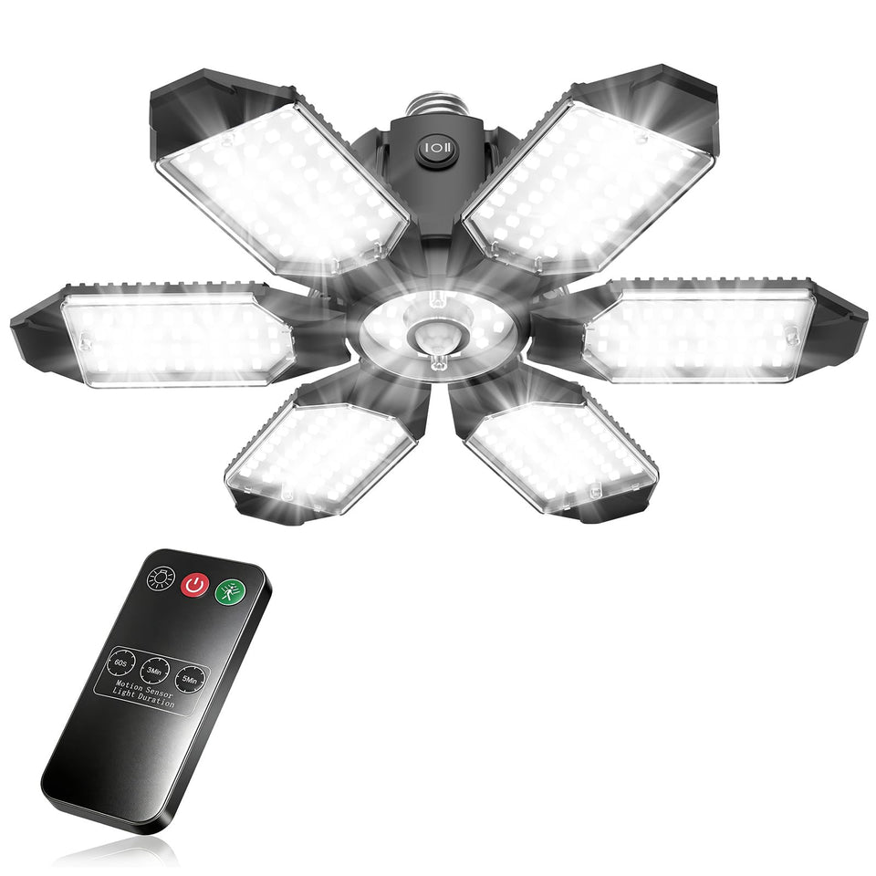 Tanbaby 260W garage light setup showing broad coverage for a bright workspace.