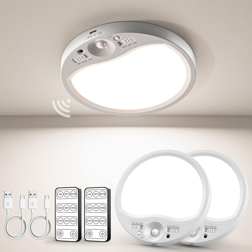 TANBABY 8000mAh motion sensor ceiling light with remote enables hands-free illumination.