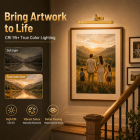 TANBABY cordless art light mounted without wiring in a home gallery.