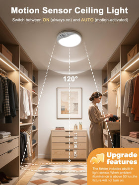 TANBABY motion-sensor ceiling light covers a 9 to 16 ft range for automatic lighting.