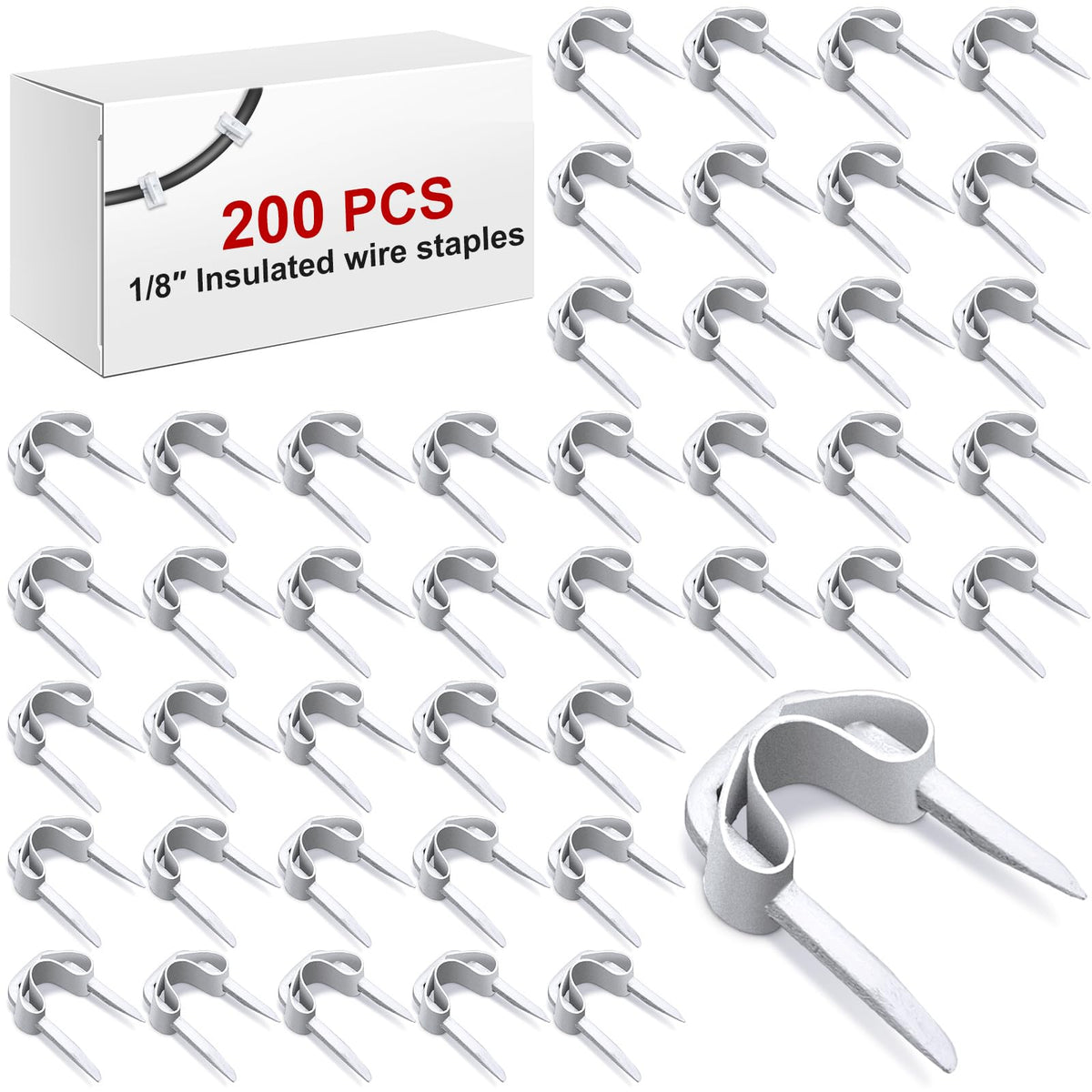 Tandefio 200-pcs insulated wire staples white pack for neat cable organization and low-voltage use