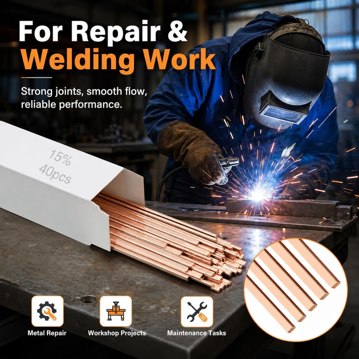 Tandefio brazing rods used on AC and refrigeration lines for durable seals.