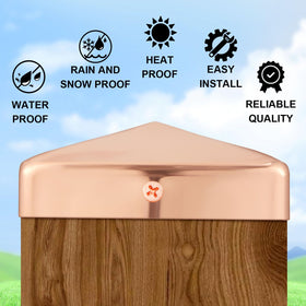 Tandefio copper pyramid post cap packaged for install—complete 4-pack with screws included.