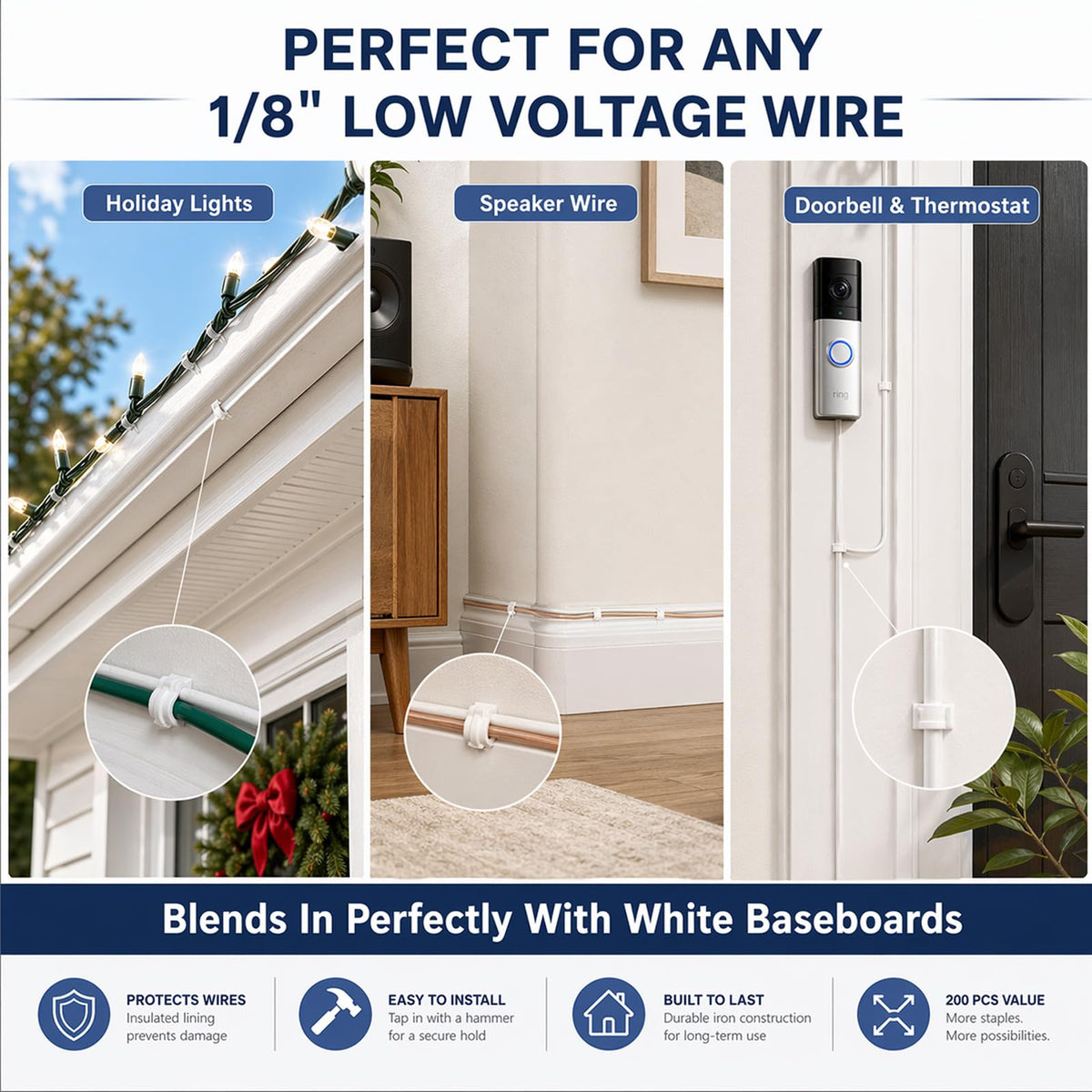 Tandefio insulated staples with iron and insulating paper for durable cable management