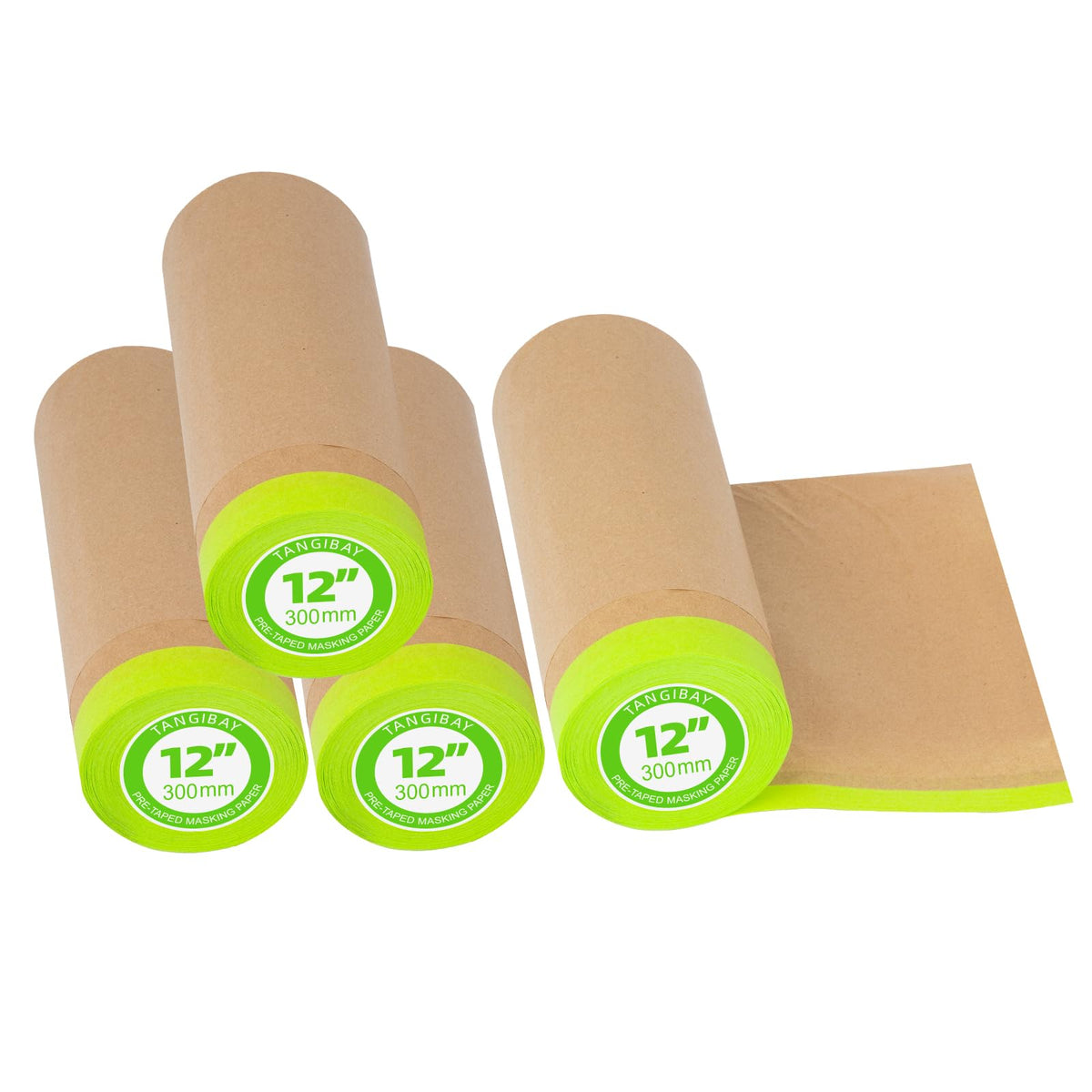 Tangibay pre-taped masking paper roll covering a surface to protect during painting.
