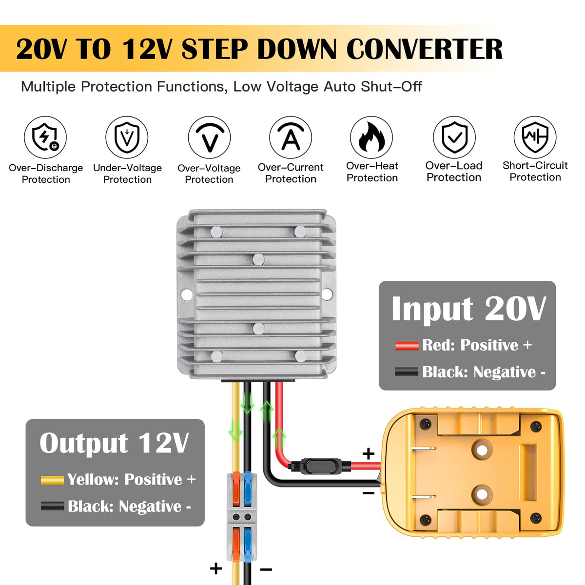 TANHEYIN 12V output cable delivers stable power to LED lights.