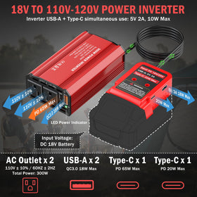 TANHEYIN 300W inverter showing two AC outlets for laptops and small electronics