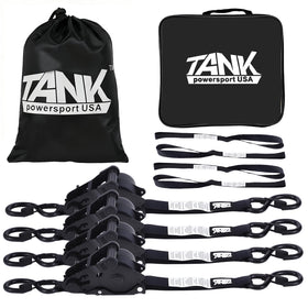 TankPower 1800lb retractable strap four-pack demonstrating secure transport features
