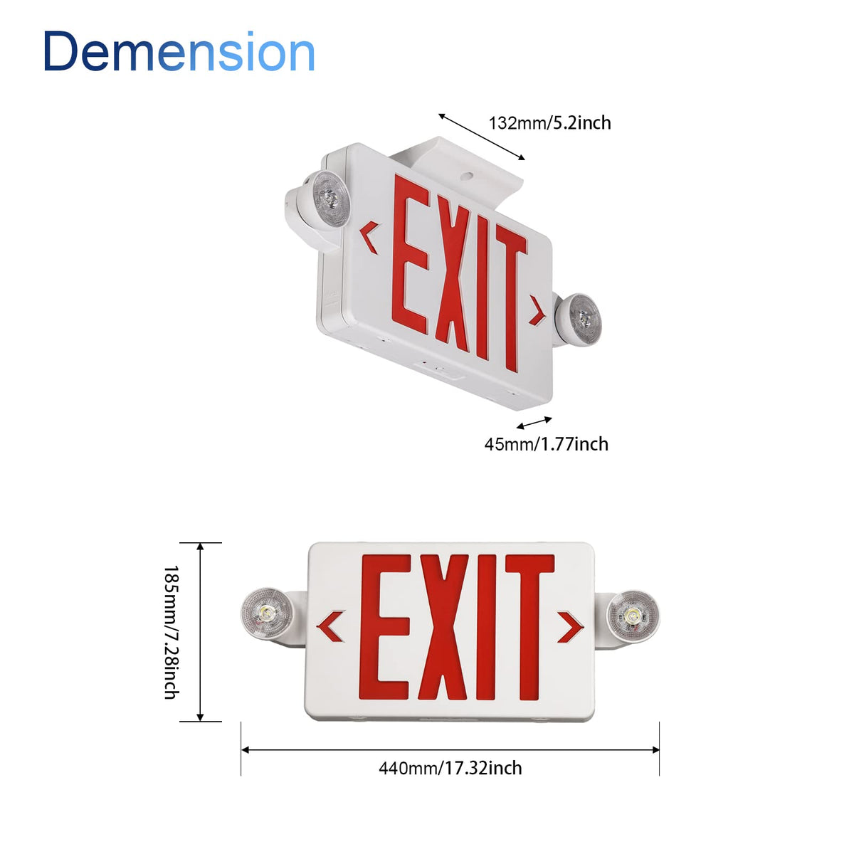 TanLux red exit sign side view for compact installation.