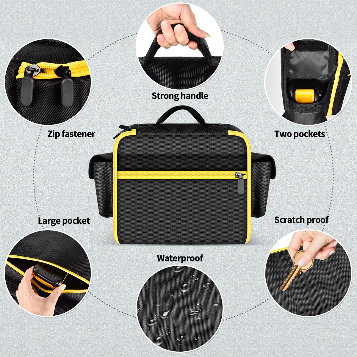 Tanmqin bag exterior pockets organize charger and hose for quick access.