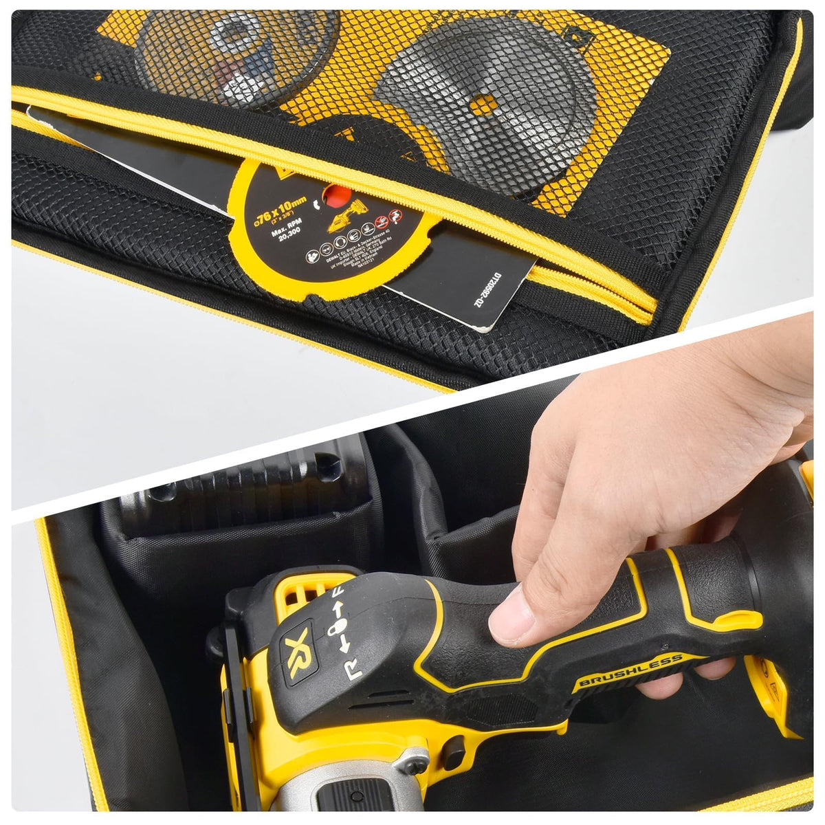 Tanmqin bag accessories pockets securely hold charger and batteries.