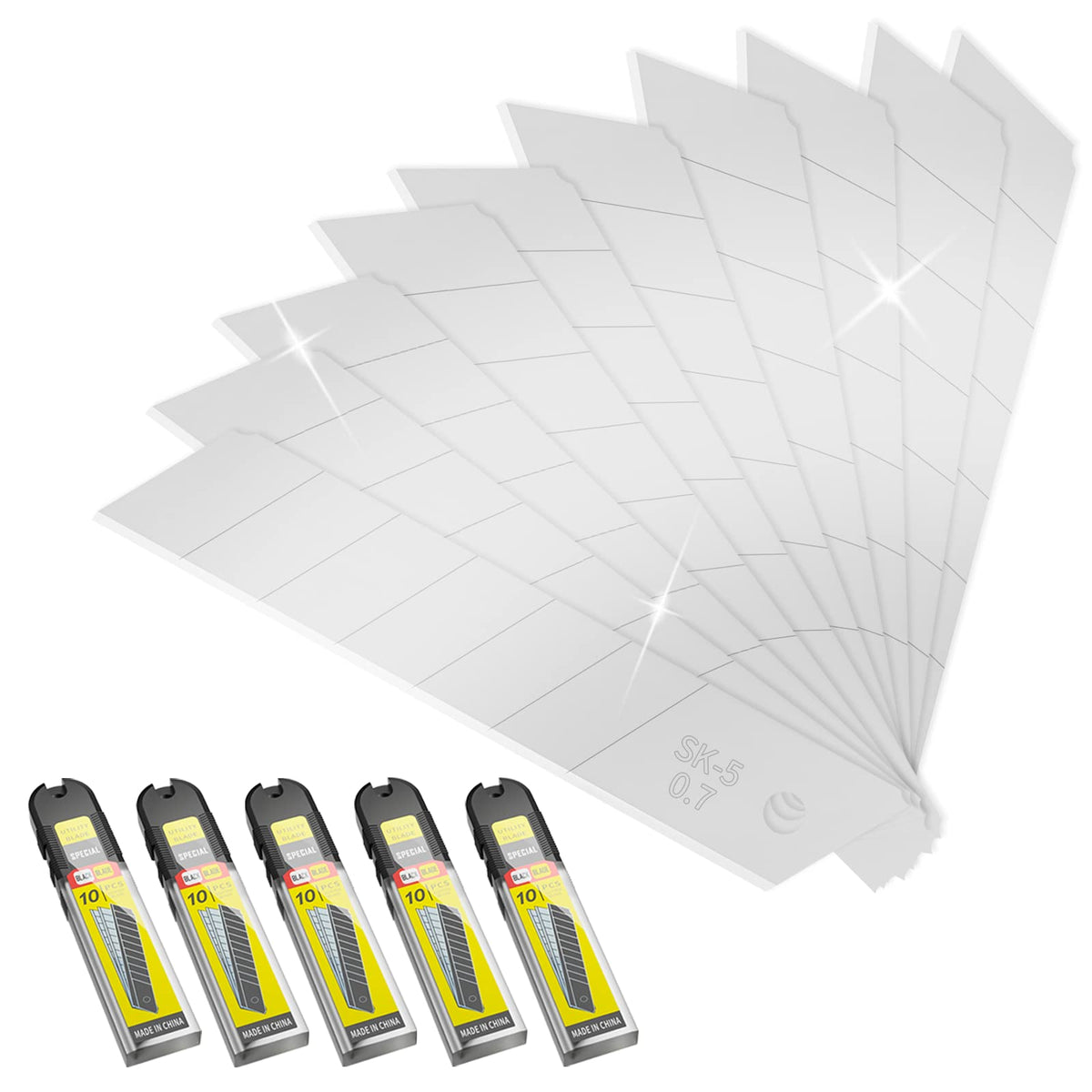 TANOSHII 50-pack 25mm blades in a safe dispenser for easy replacement