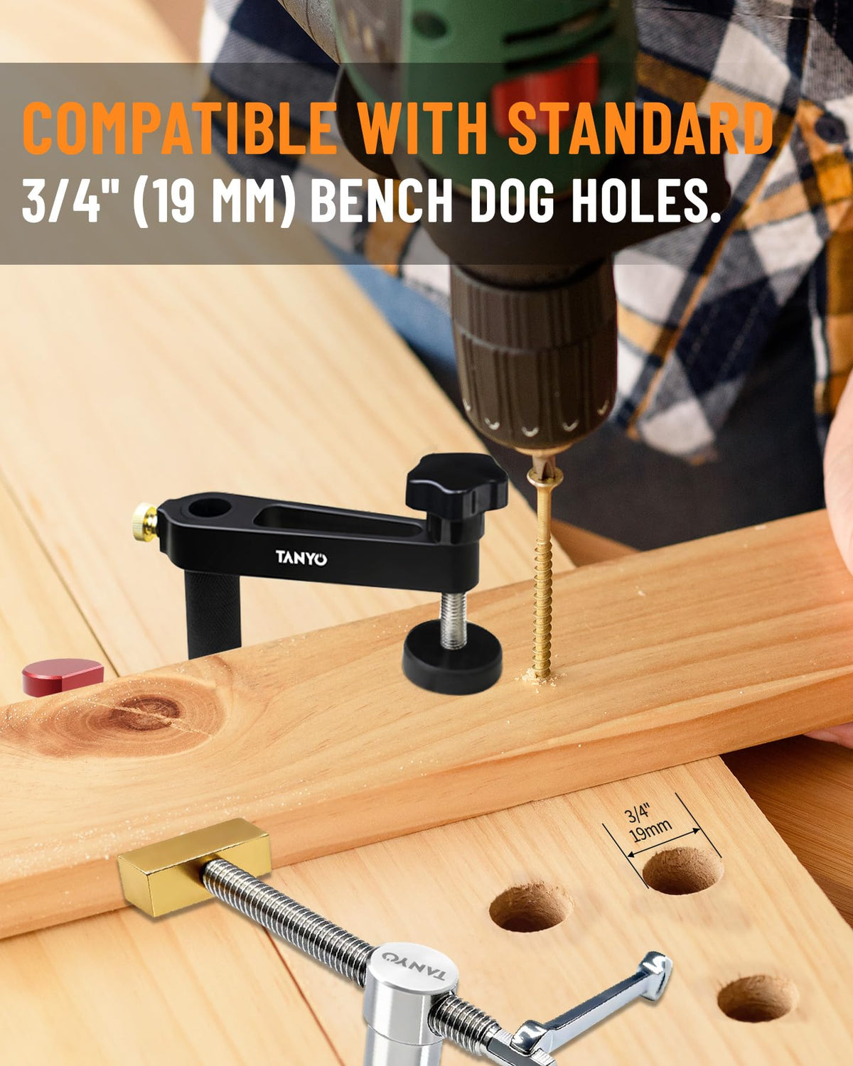 TANYO Bench Dogs Clamp Set designed for 3/4-inch hole compatibility.