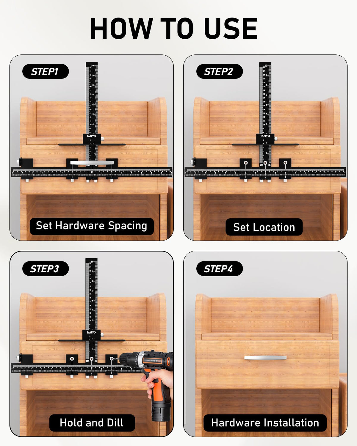 TANYO cabinet jig in use on a wooden board for accuracy