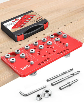 TANYO shelf pin jig with durable aluminum body for precise cabinet drilling.