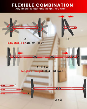 TANYO stair gauge angle adjustment demonstrates 0-360 degrees for corner fitting.