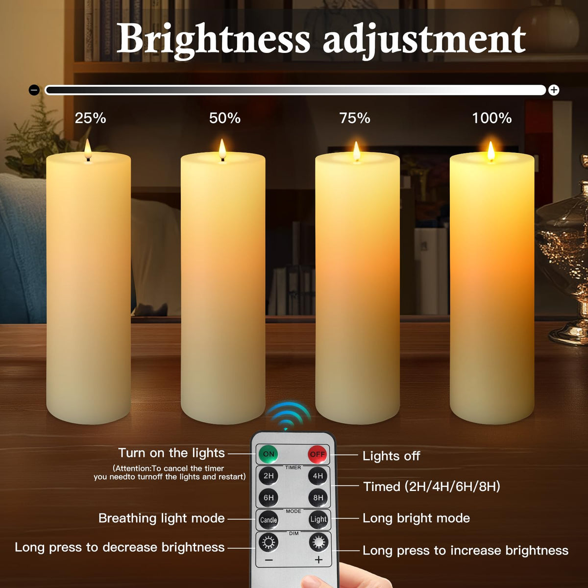 TaoFiaCo battery-operated pillar candle with long-lasting glow