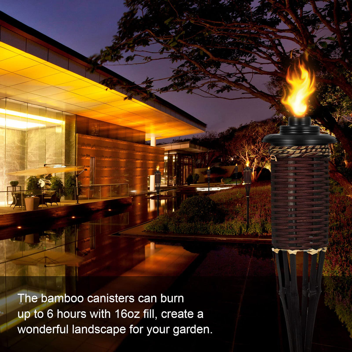 TaoTazon fiberglass wick torch canister for durable, repeated outdoor use.