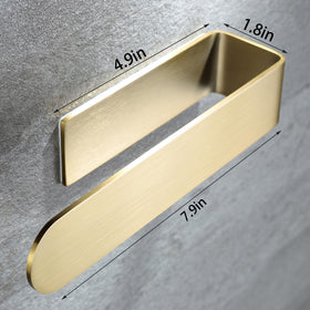 Gold Taozun towel holder blends with decor in a bright bathroom