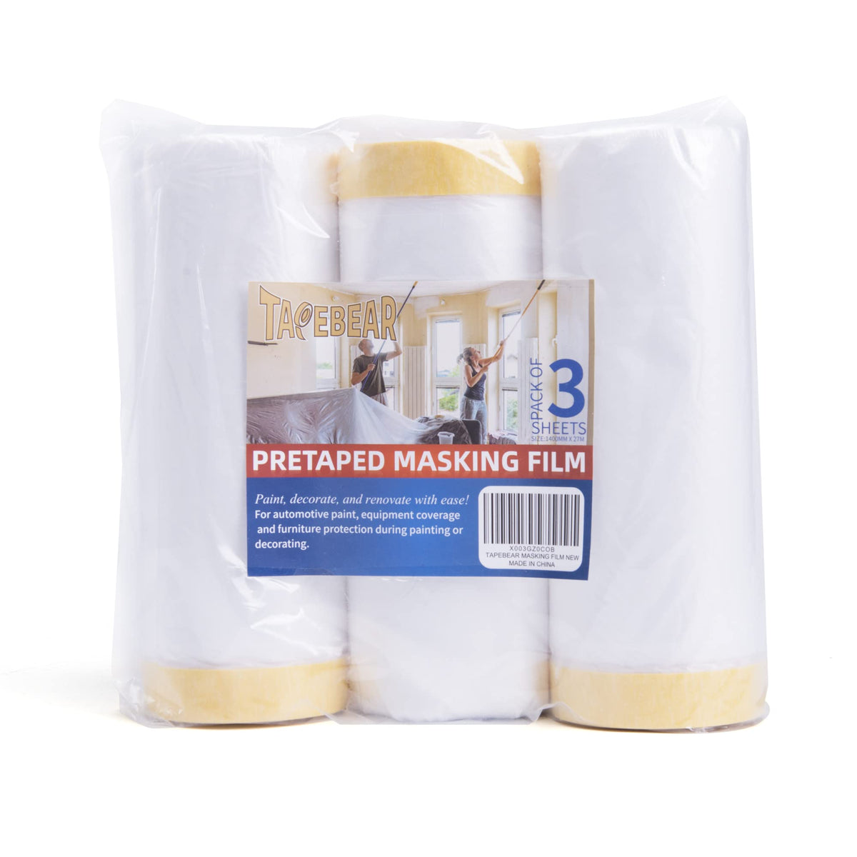 TAPEBEAR masking film roll cover for quick setup and surface protection.