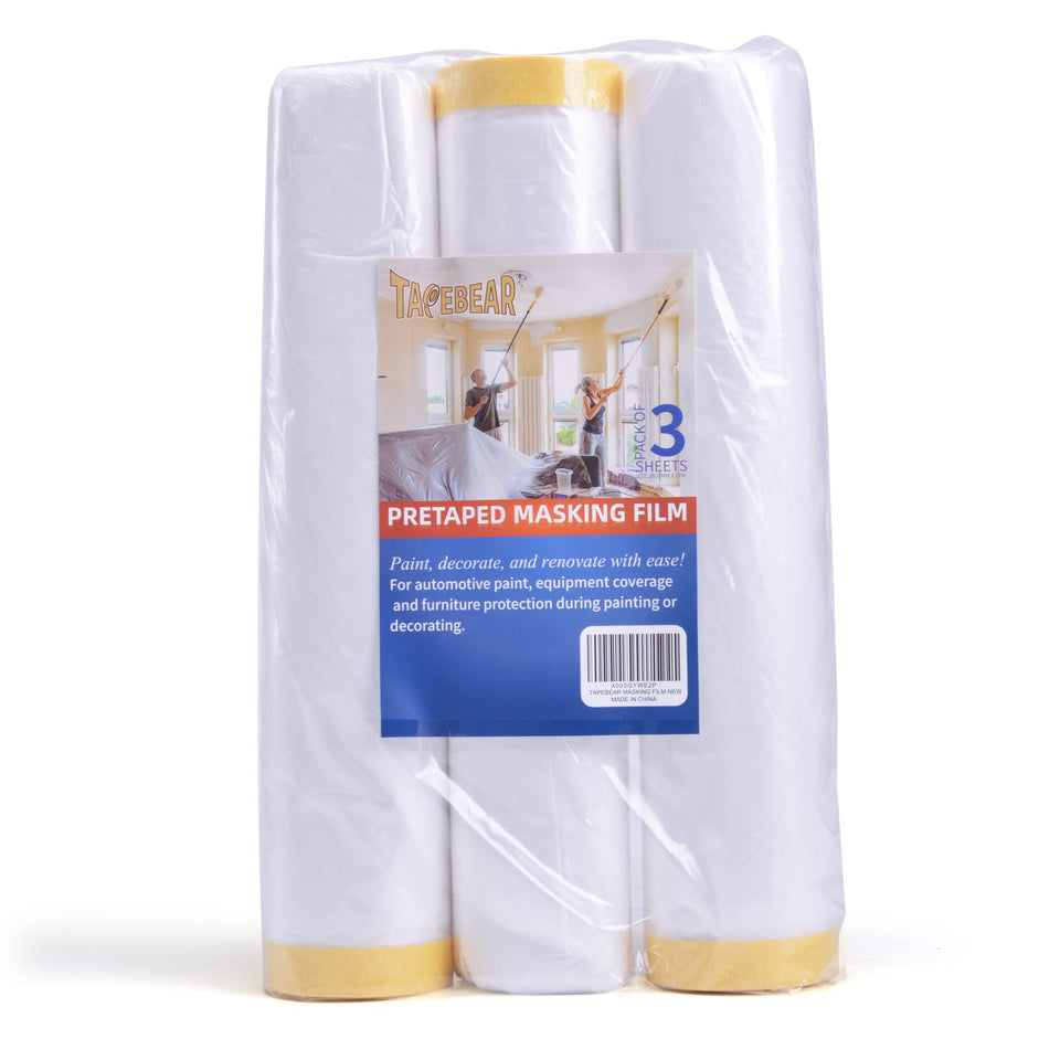 TAPEBEAR masking film roll unfolding to cover surfaces during painting