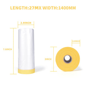TAPEBEAR masking film roll unspooling for easy coverage on projects.