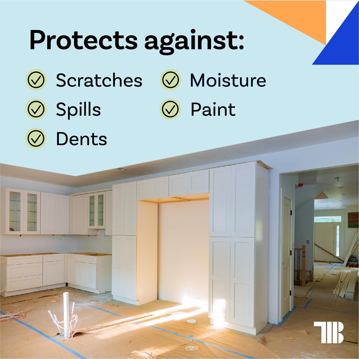 TapeManBlue 69# paper weight provides sturdy protection against spills and scratches.