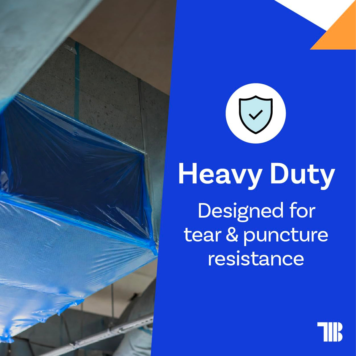 TapeManBlue duct protection film acts as a dust shield for stored duct sections.