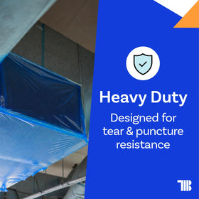 TapeManBlue duct protection film acts as a dust shield for stored duct sections.