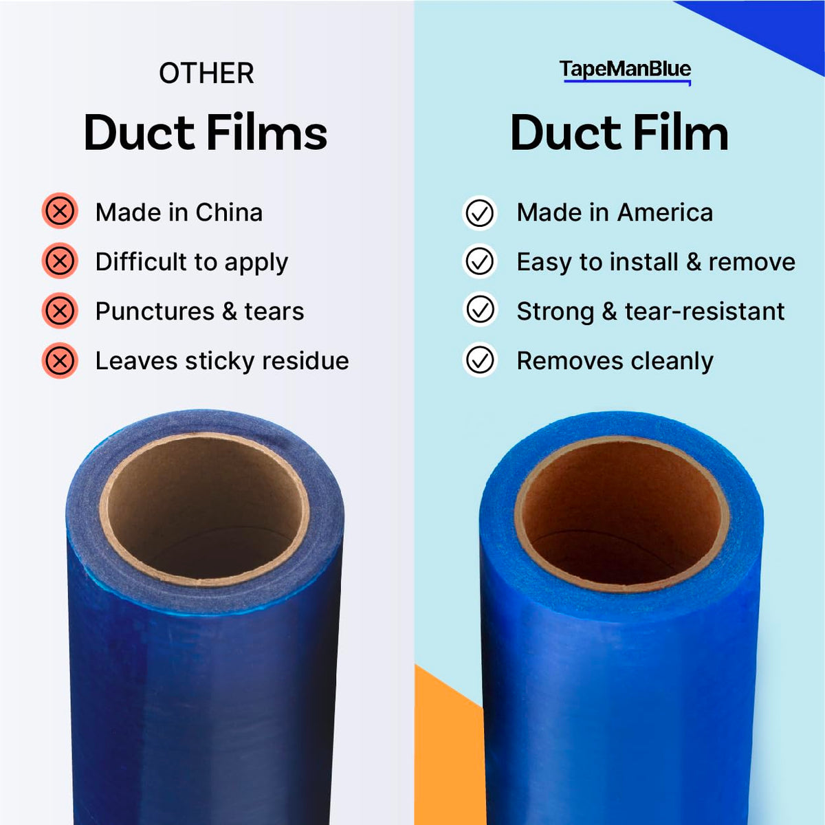 TapeManBlue duct protection film stores cleanly, keeping ducts pristine before use.