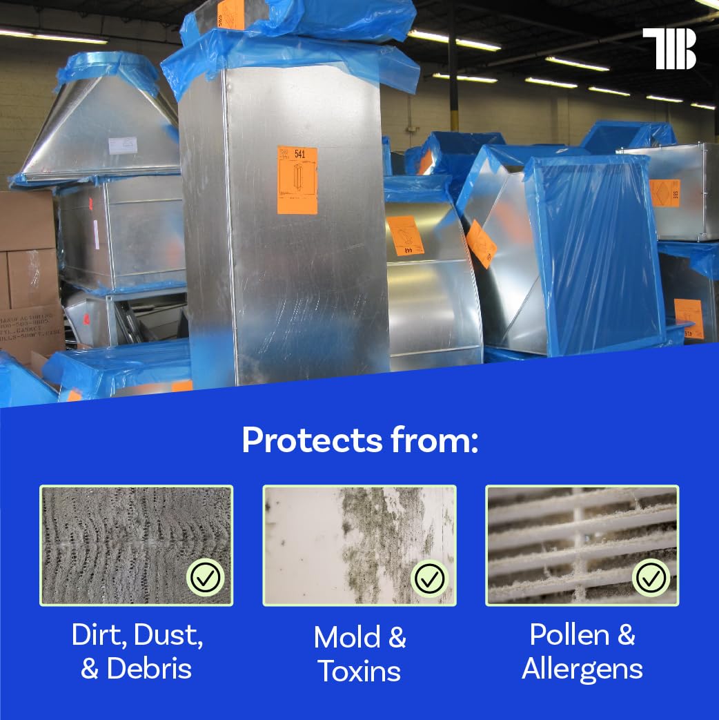 TapeManBlue duct protection film unrolled for easy application on exposed duct ends.