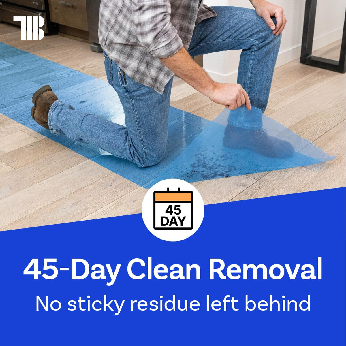 TapeManBlue self-adhesive film enables quick, clean floor safeguarding.