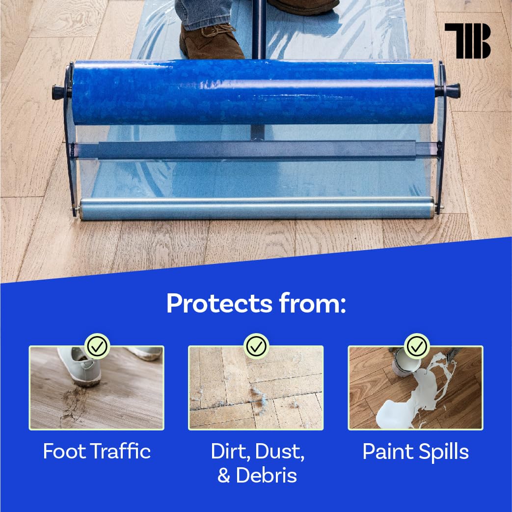 TapeManBlue floor protection film suitable for painting, moving, and construction projects