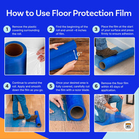 TapeManBlue film being removed cleanly with no residue on hardwood