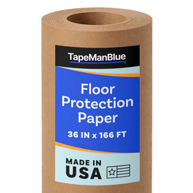 TapeManBlue floor protection paper roll, wide 36-inch sheet for covering large surfaces during painting.