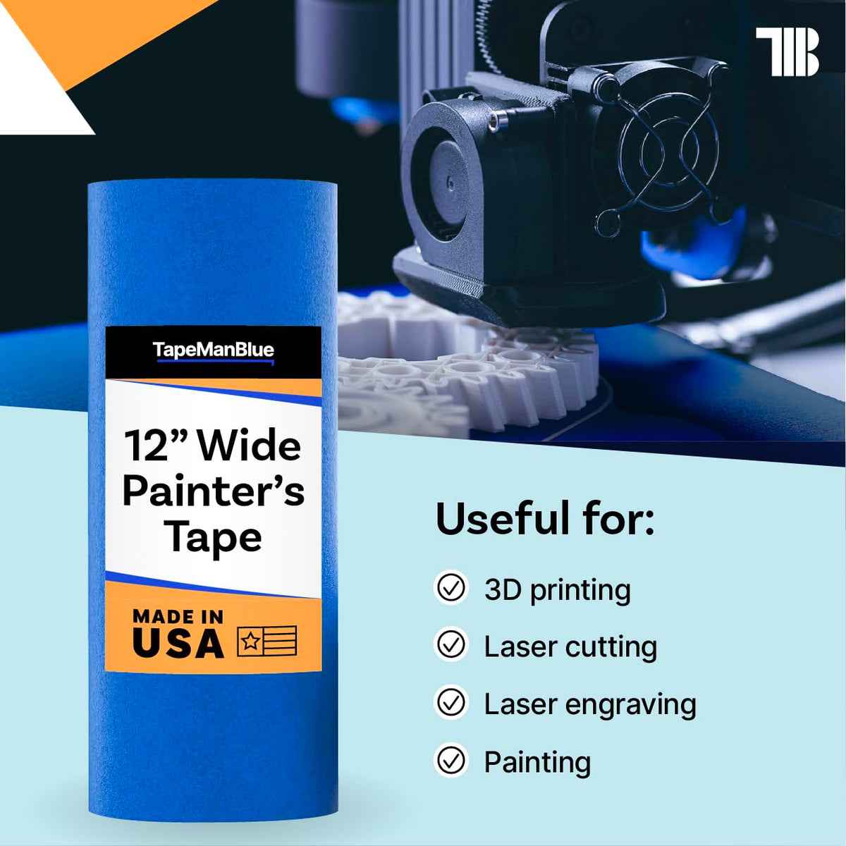 TapeManBlue wide blue painter's tape 12-inch width simplifies large-scale masking.