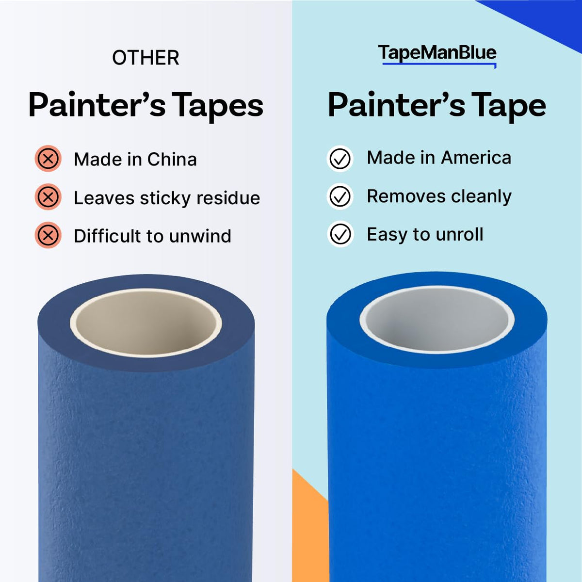 TapeManBlue tape clean removal leaves no residue after removal.