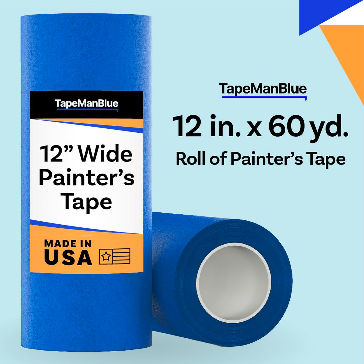 TapeManBlue wide blue painter's tape laser masking protects surfaces with precision.