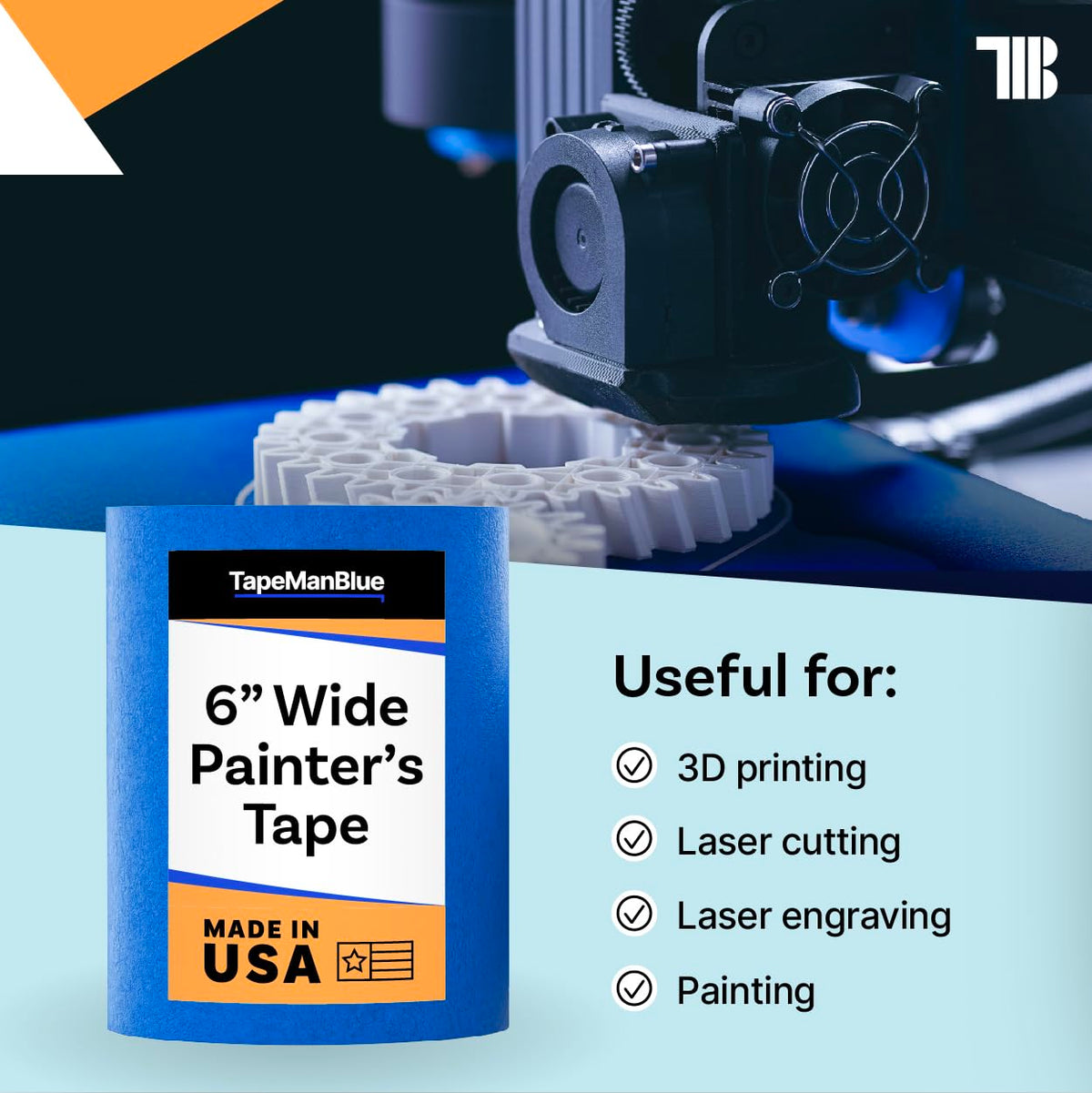 TapeManBlue wide painters tape in a painting project delivering clean lines and easy cleanup