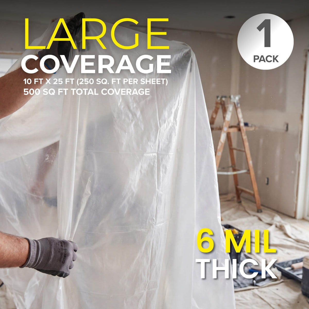 Tapix heavy-duty 6 mil plastic sheeting endures tearing in construction and painting jobs