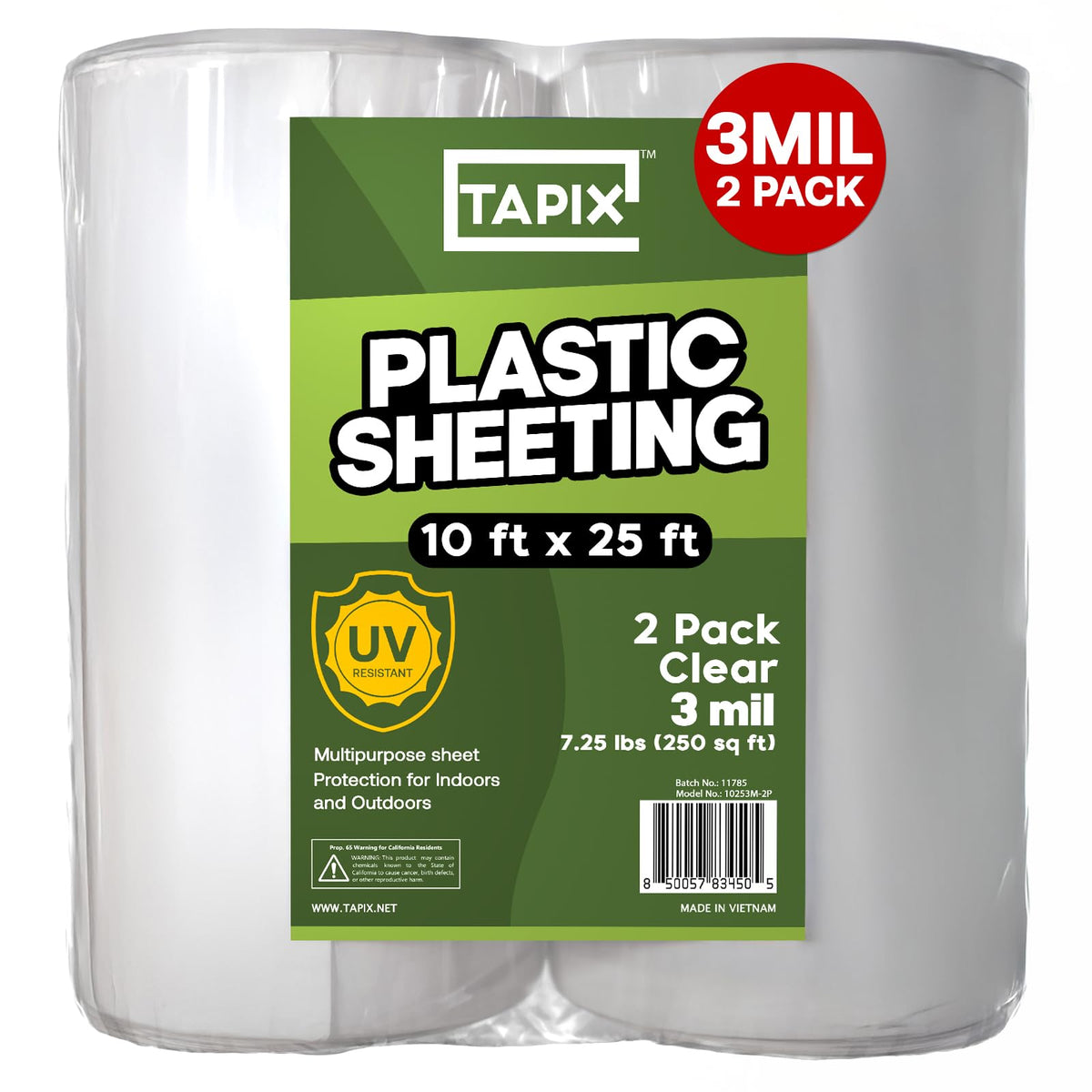 Tapix plastic sheeting 10' x 25' 2-pack for durable outdoor and indoor coverage.