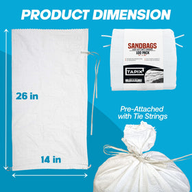 Tapix heavy-duty polypropylene sandbags stay sturdy under load in outdoor use.