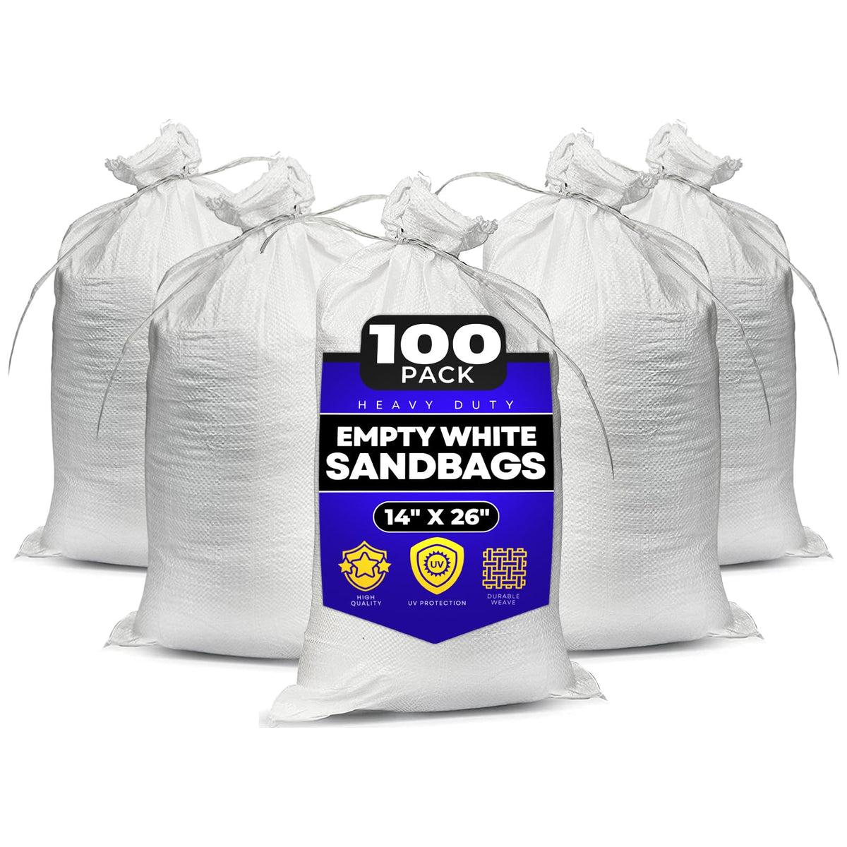 Tapix sandbags with ties 14x26 pack 100 ready for flood barrier setup.