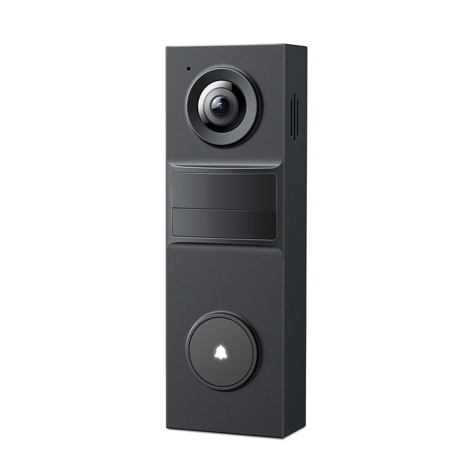 Tapo D205 2K doorbell front view showing crisp entry detail and hardware.