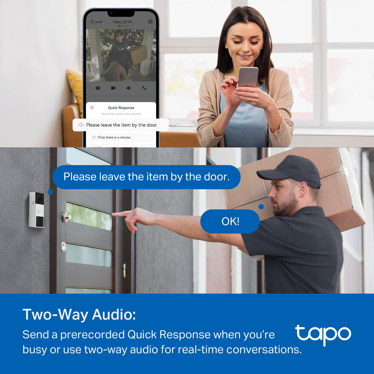 Tapo D210 two-way audio for real-time door conversations