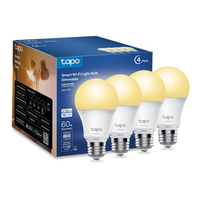 Tapo L510E smart bulb close-up with warm 2700K glow for cozy evenings.