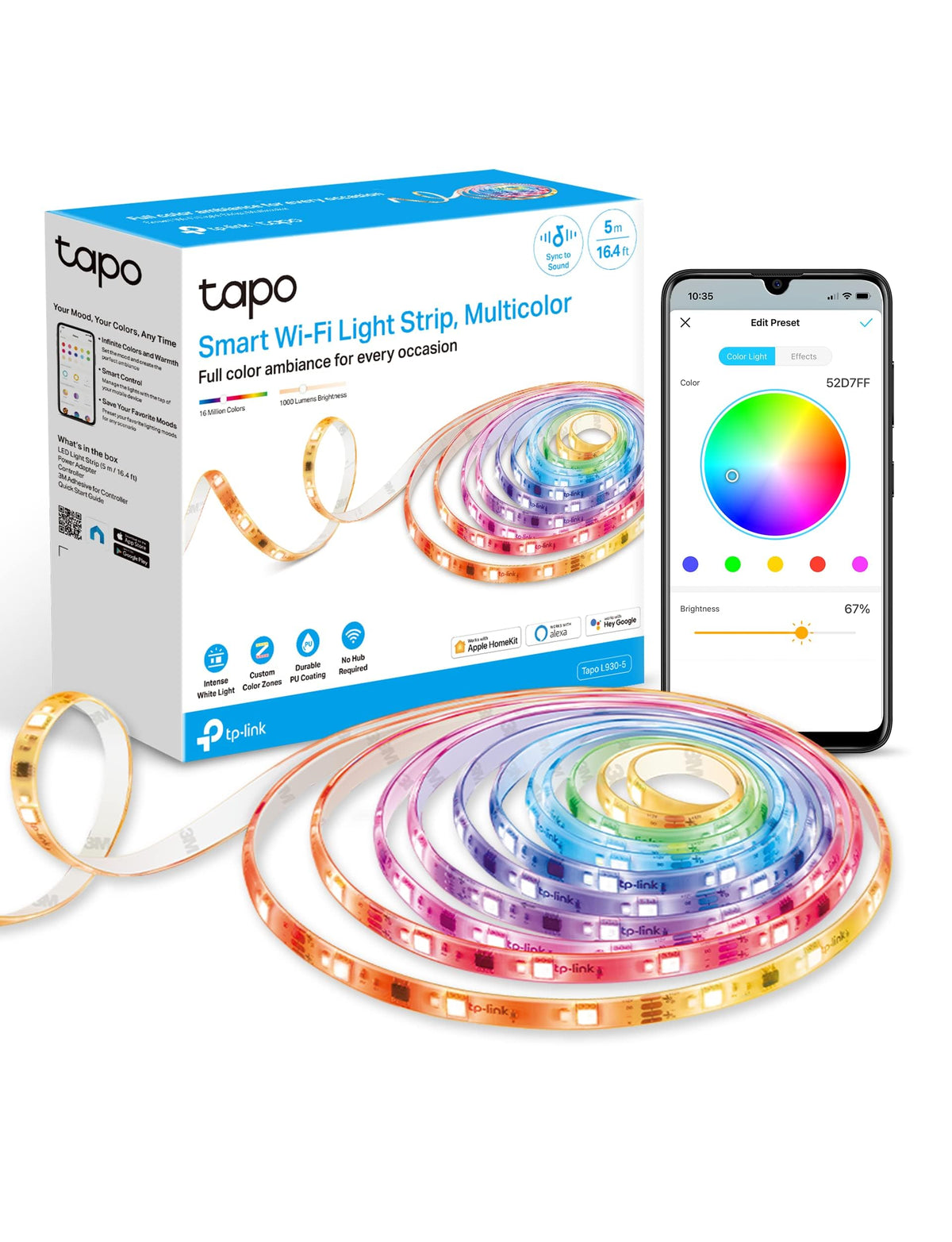 Tapo L930-5 bright white light at 1000 lumens for clear room illumination.
