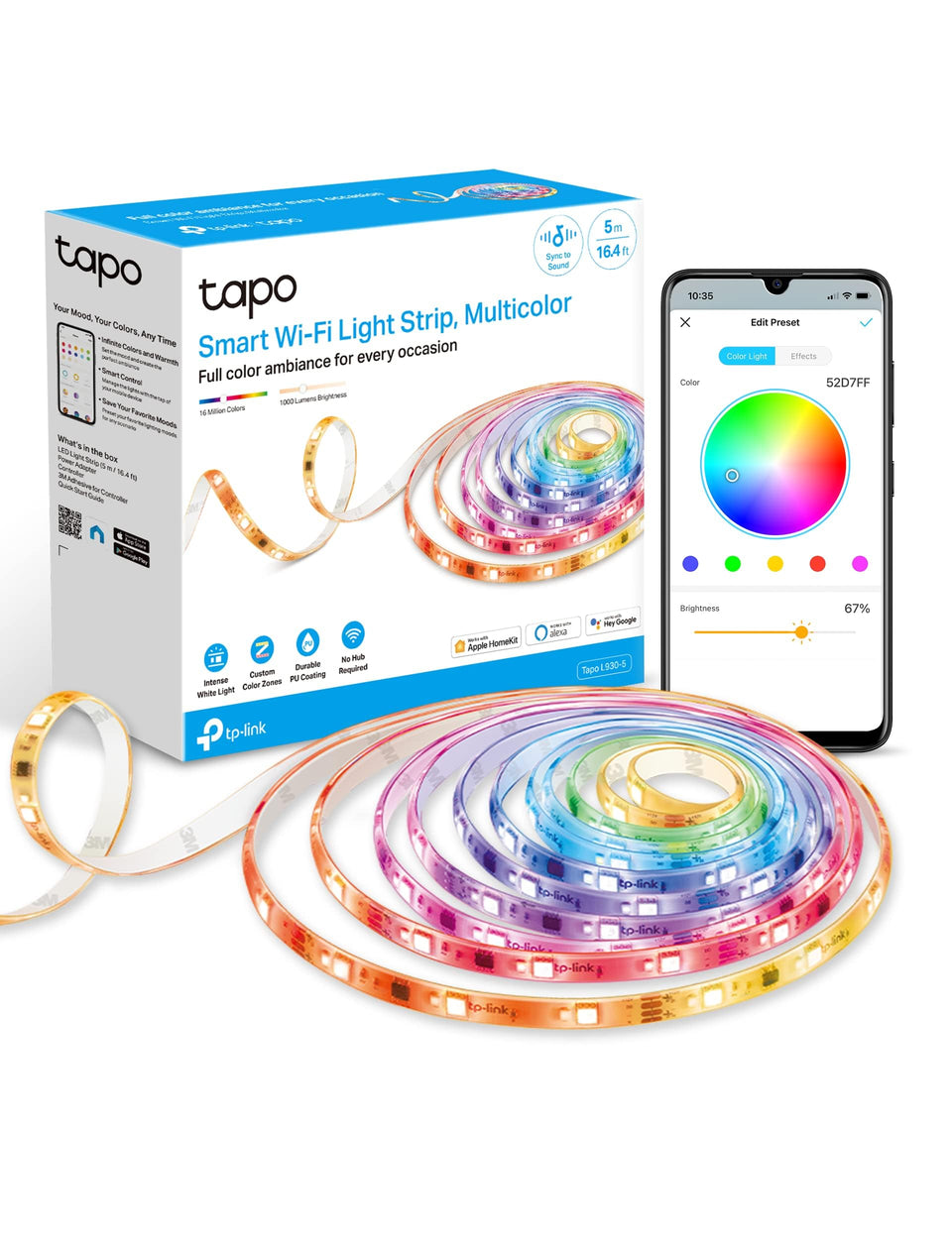 Tapo L930-5 bright white light at 1000 lumens for clear room illumination.