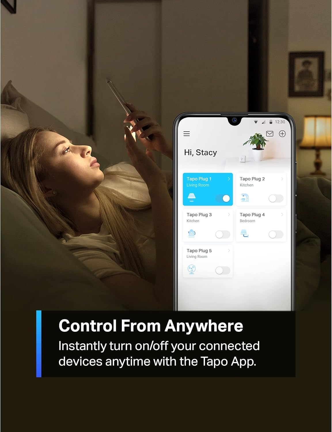 Tapo P105 in-use with a lamp to illustrate remote control scheduling