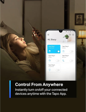 Tapo P105 in-use with a lamp to illustrate remote control scheduling